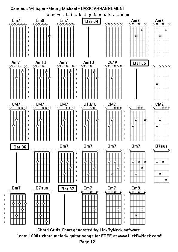 Chord Grids Chart of chord melody fingerstyle guitar song-Careless Whisper - Georg Michael - BASIC ARRANGEMENT,generated by LickByNeck software.